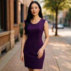 Calvin Klein Plum Hip Pleated Sheath Dress Size 14 Elegant Career & Evening Wear